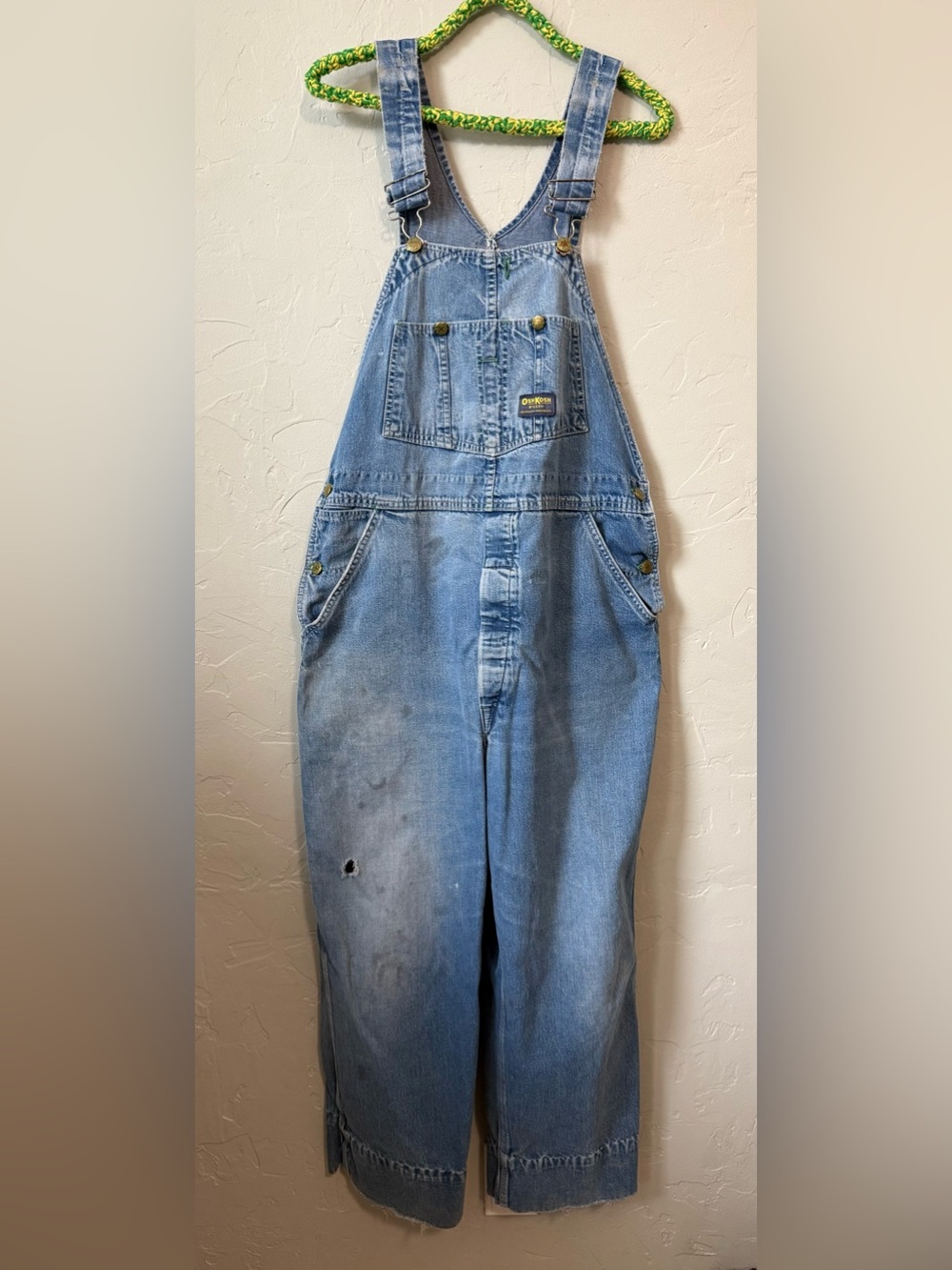 Vintage Osh Kosh Overall Bibs Mens 38x26 Blue Made USA B Gosh Distressed Work